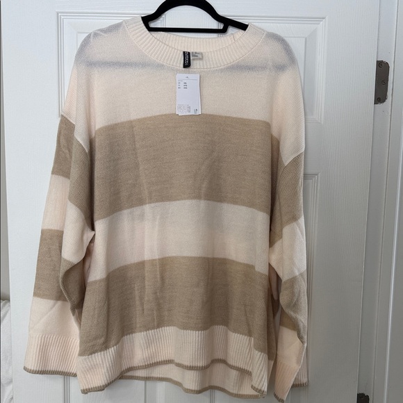 H&M Sweaters - H&M Beige and Cream Striped Sweater